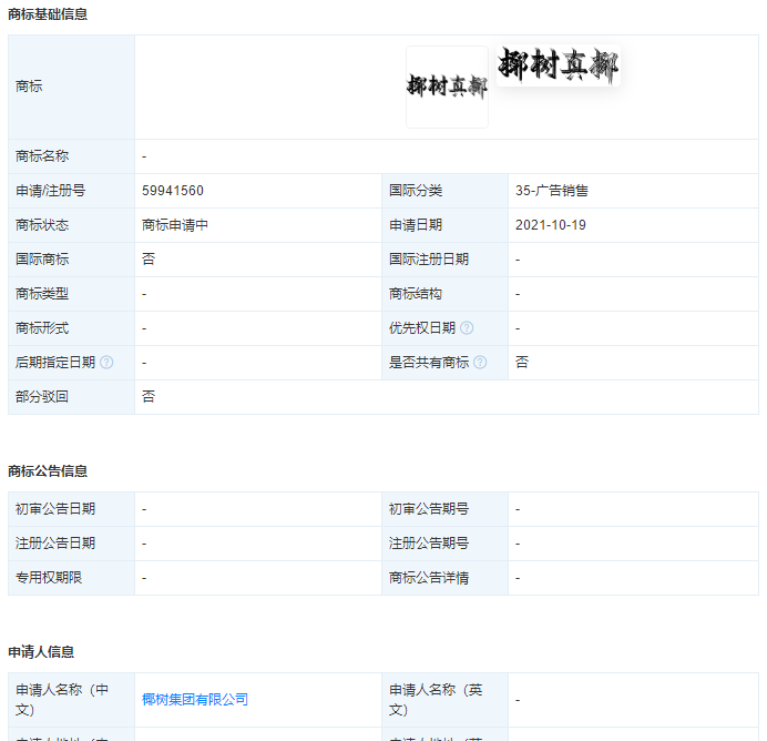 椰树集团申请“椰树真椰”商标， 商标注册申请多久拿到商标证？